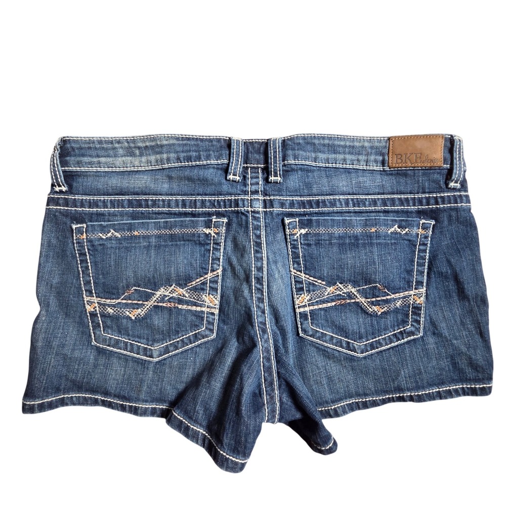BKE Buckle Culture Denim Shorts 34 Low Rise Embroidered Pockets Festival Y2K